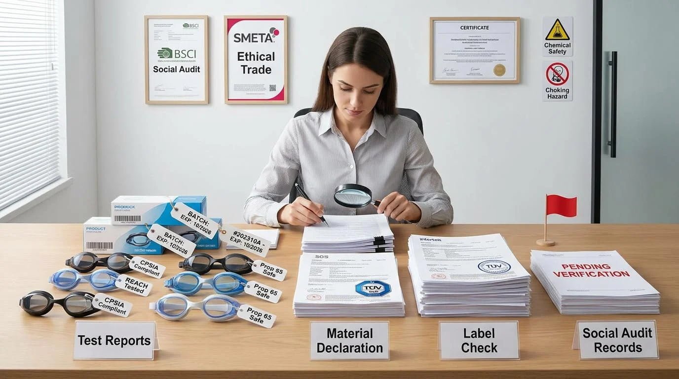 BSCI SMETA social responsibility audits REACH CPSIA compliance for swim goggles