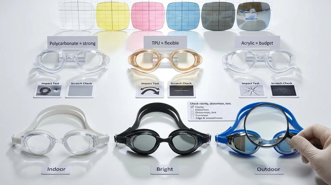 Lens material optical clarity standards Polycarbonate lens material for swim goggles