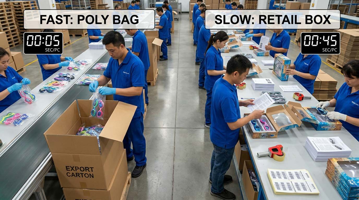 Packaging timeline for custom swim goggles Packaging timeline for custom swim goggles