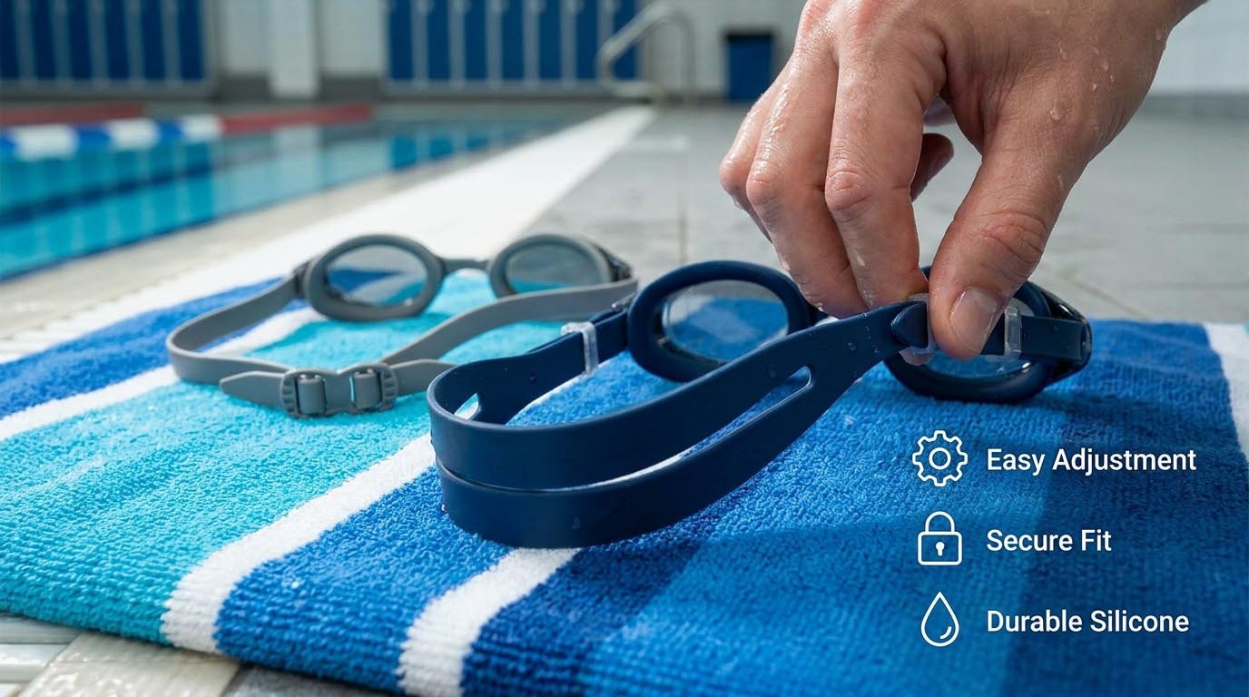 Swimming Goggle Strap Adjustment and Buckle System