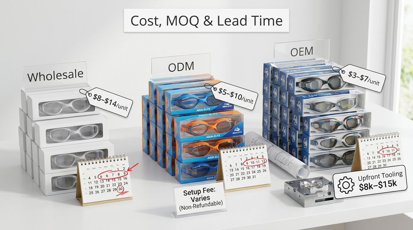 Cost MOQ and Lead Time Breakdown for OEM ODM Wholesale Goggles Swimming Goggles Cost MOQ Timeline Comparison
