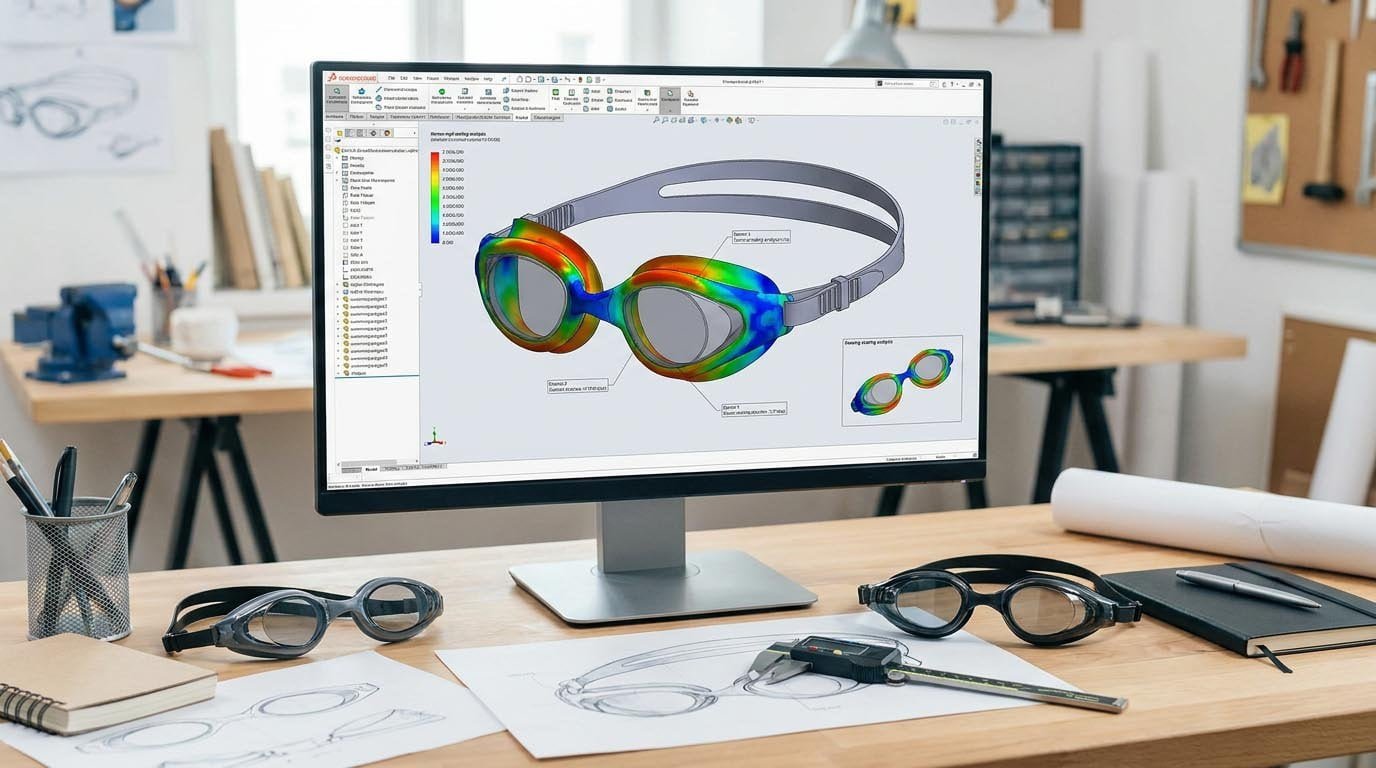 Swimming goggles CAD design with stress and sealing analysis Swimming goggles CAD design and stress analysis