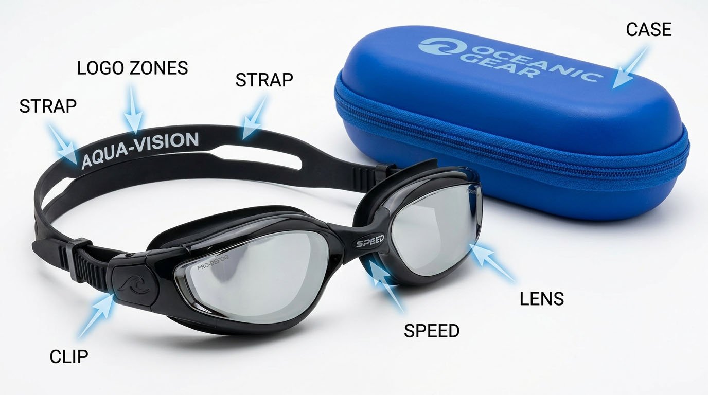 Swimming goggles logo placement zones Swimming goggles logo placement zones