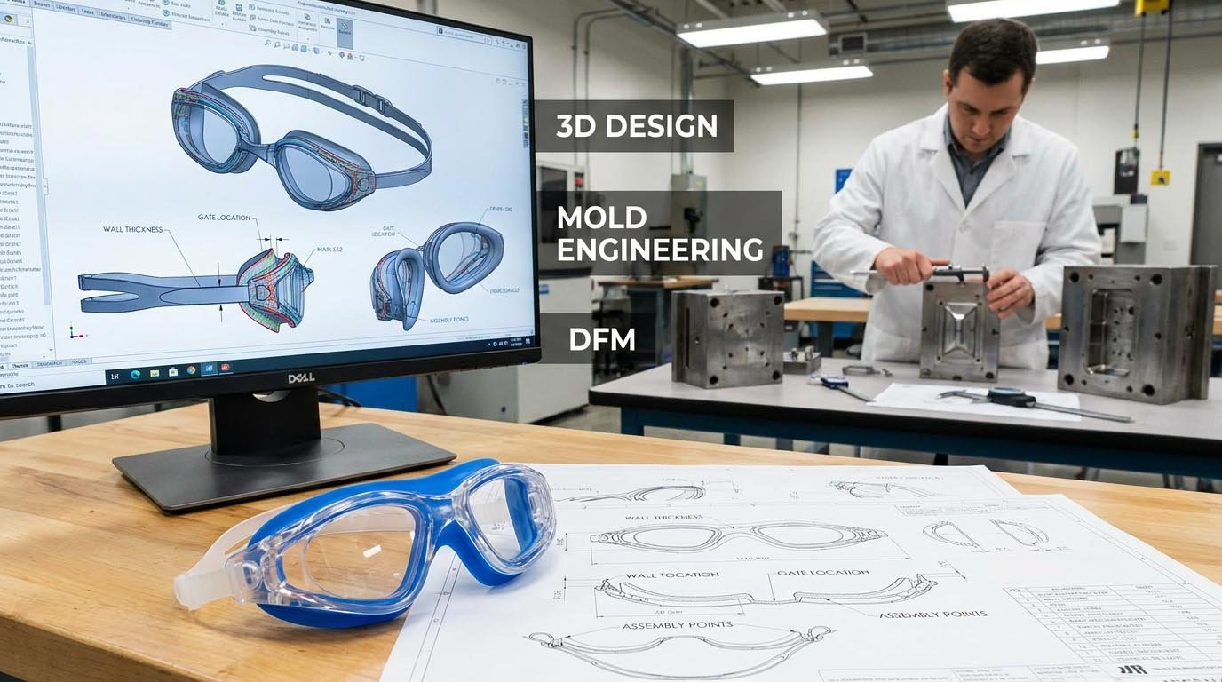 swimming goggles design engineering and mold design