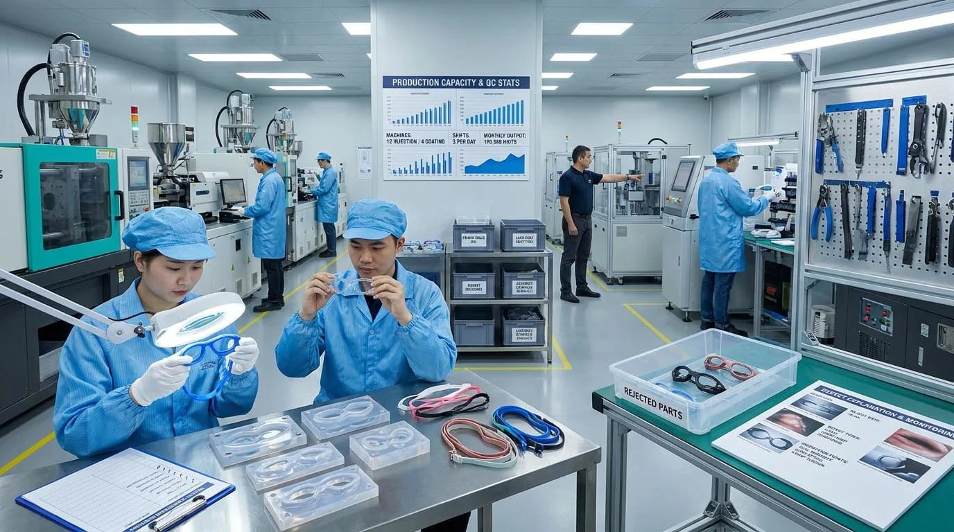 swim goggle manufacturing equipment swimming goggles factory production capabilities