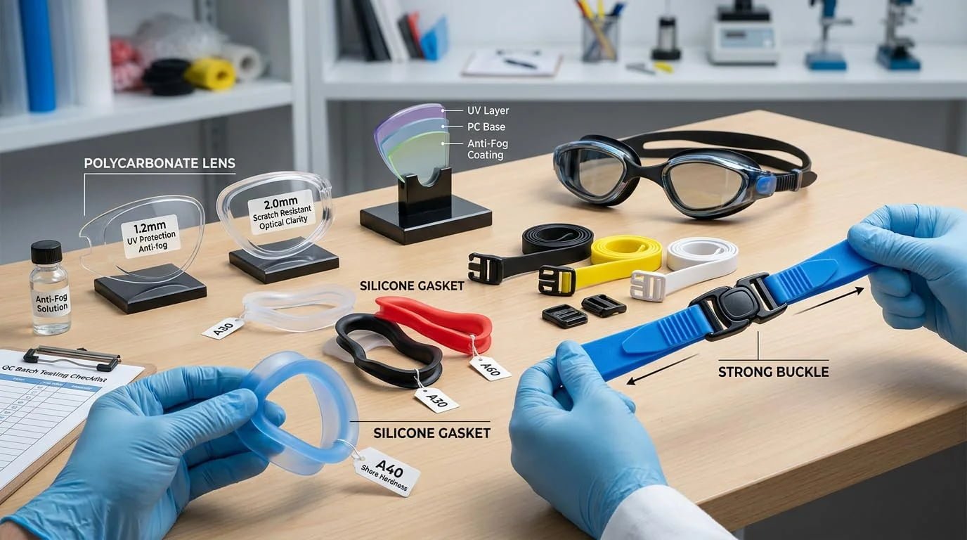 swim goggle parts and materials swimming goggles materials and components