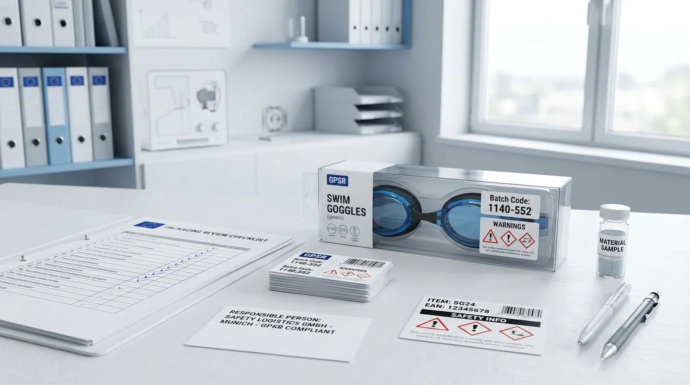 GPSR Swimming Goggles Packaging Checklist GPSR swimming goggles packaging responsible person batch code warnings