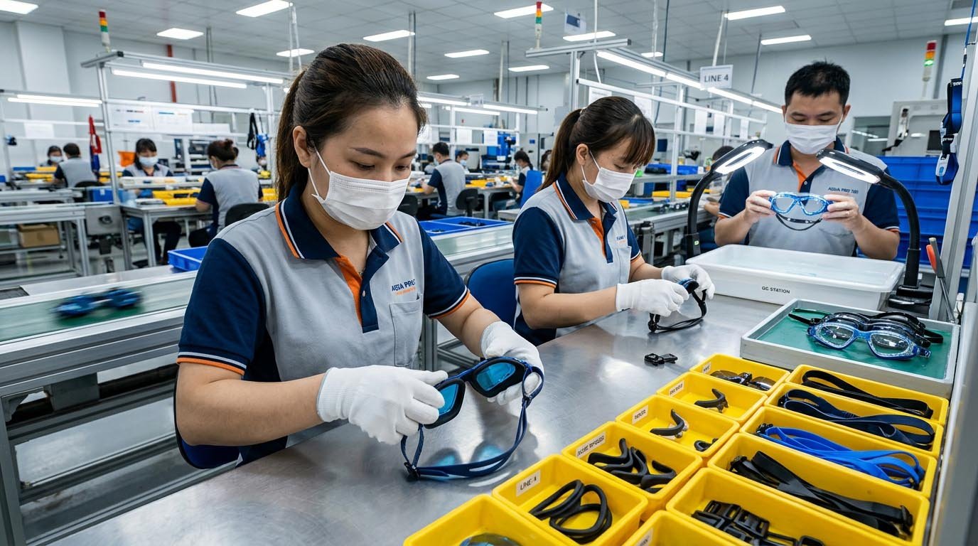 Swimming goggles assembly process