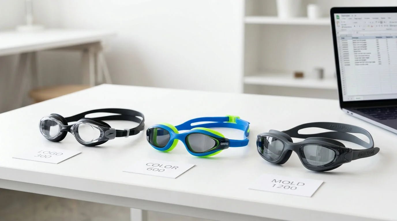 logo vs color vs mold swimming goggle decision tree