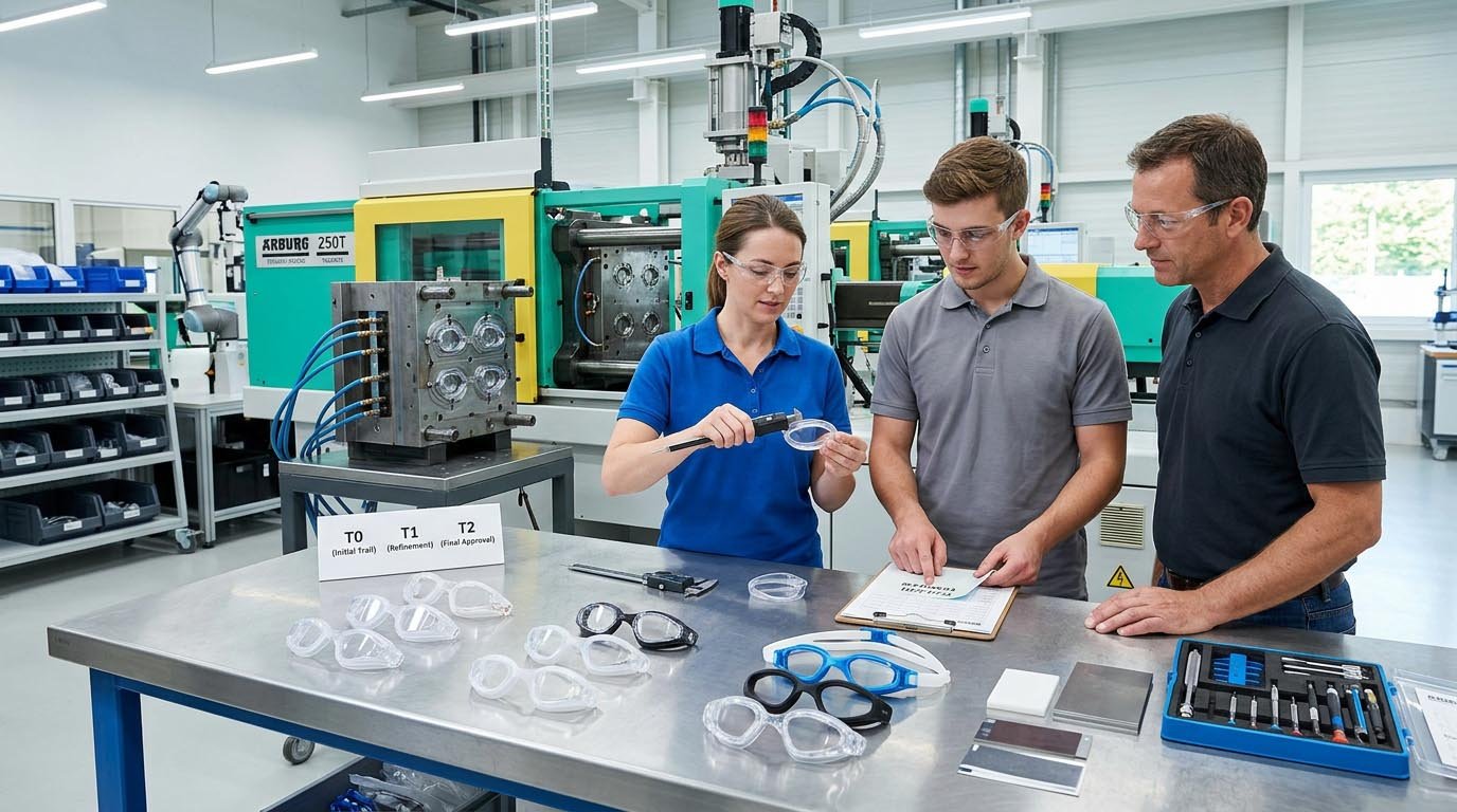 Swimming goggle T0 T1 T2 injection mold trials
