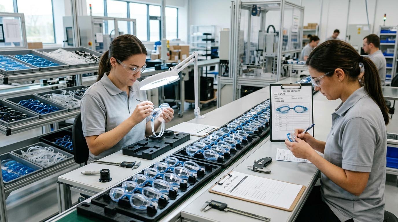 Swimming goggle pilot production validation and quality control