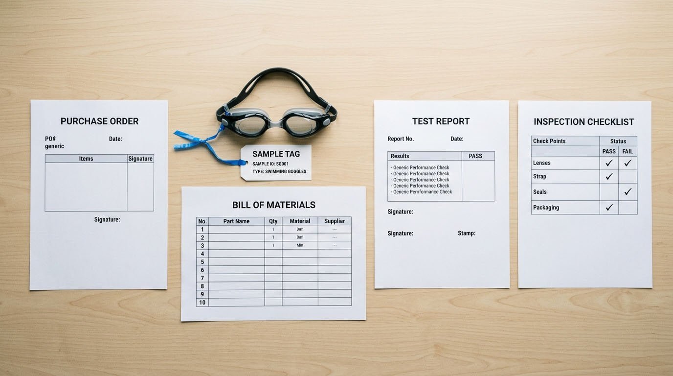 swimming goggles test report traceability flowchart