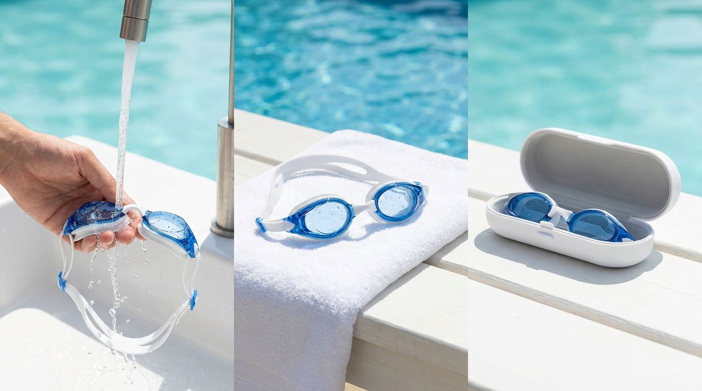 proper swimming goggle cleaning and anti-fog lens care
