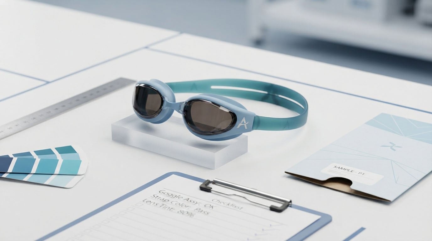 Low MOQ Swimming Goggles Sample Approval Checklist Swimming goggles pre production sample inspection for logo color lens and strap