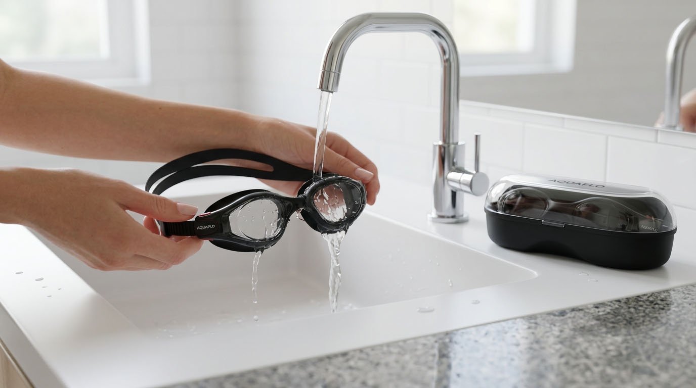 Swimming Goggle Anti-Fog Coating Care After Chlorine Exposure Correct freshwater rinsing and air-drying steps for swimming goggles