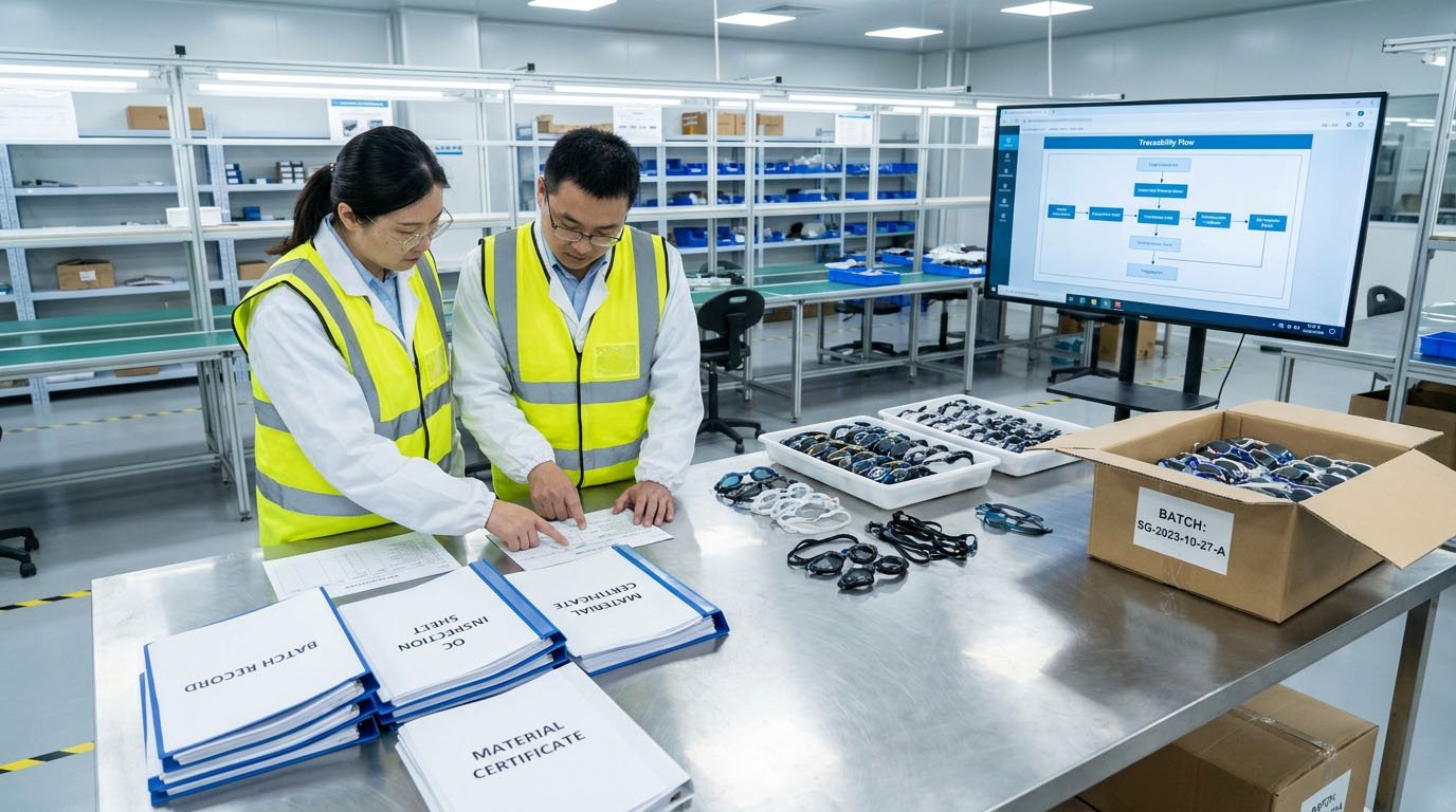 Swimming goggle lens production and anti-fog quality control inspection