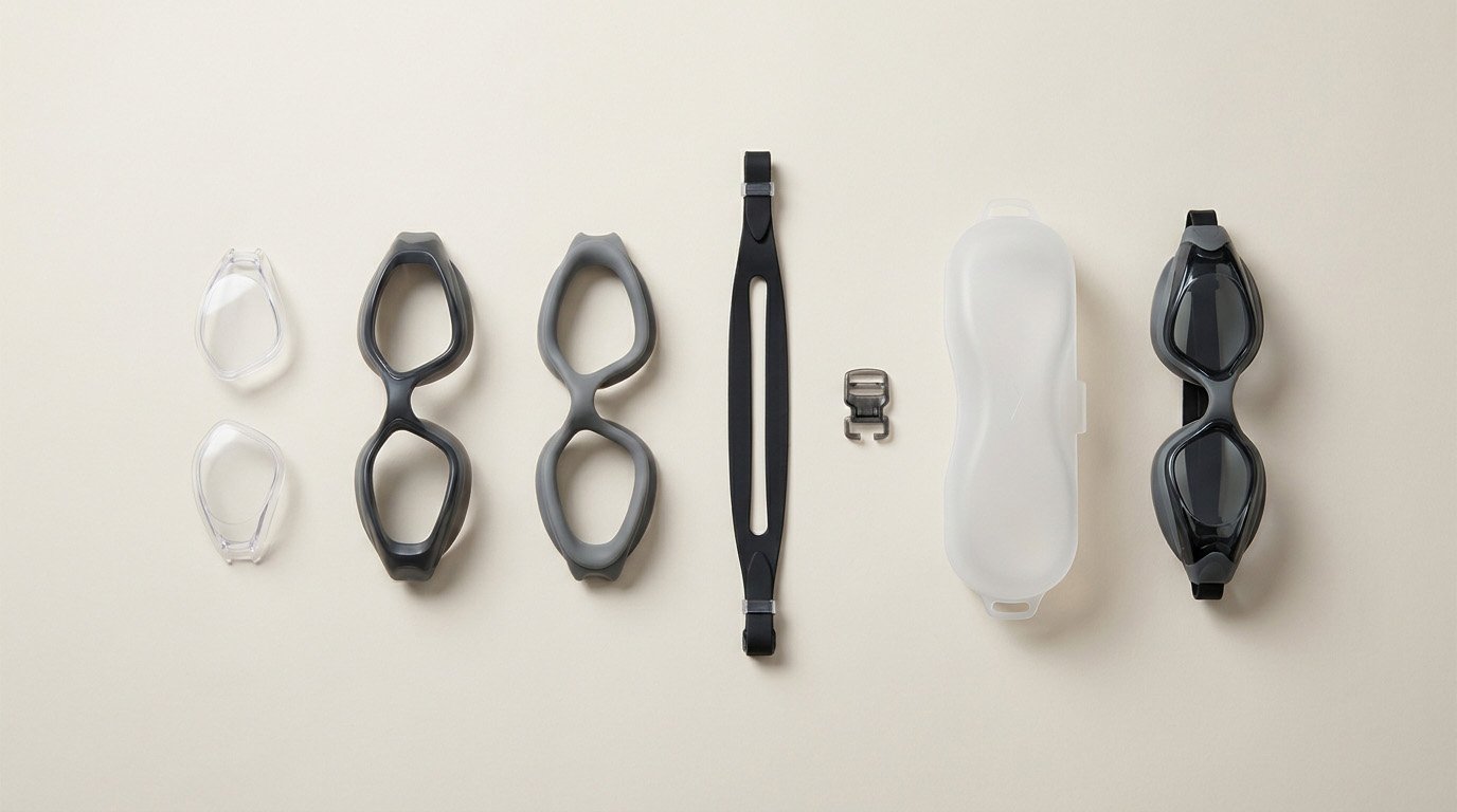 Swimming goggle existing mold components and custom tooling opportunities