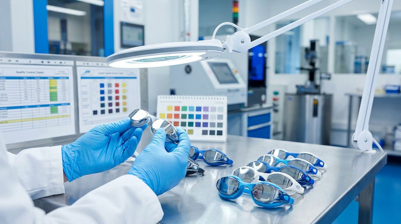 Swimming goggle mirror lens inspection and coating quality verification