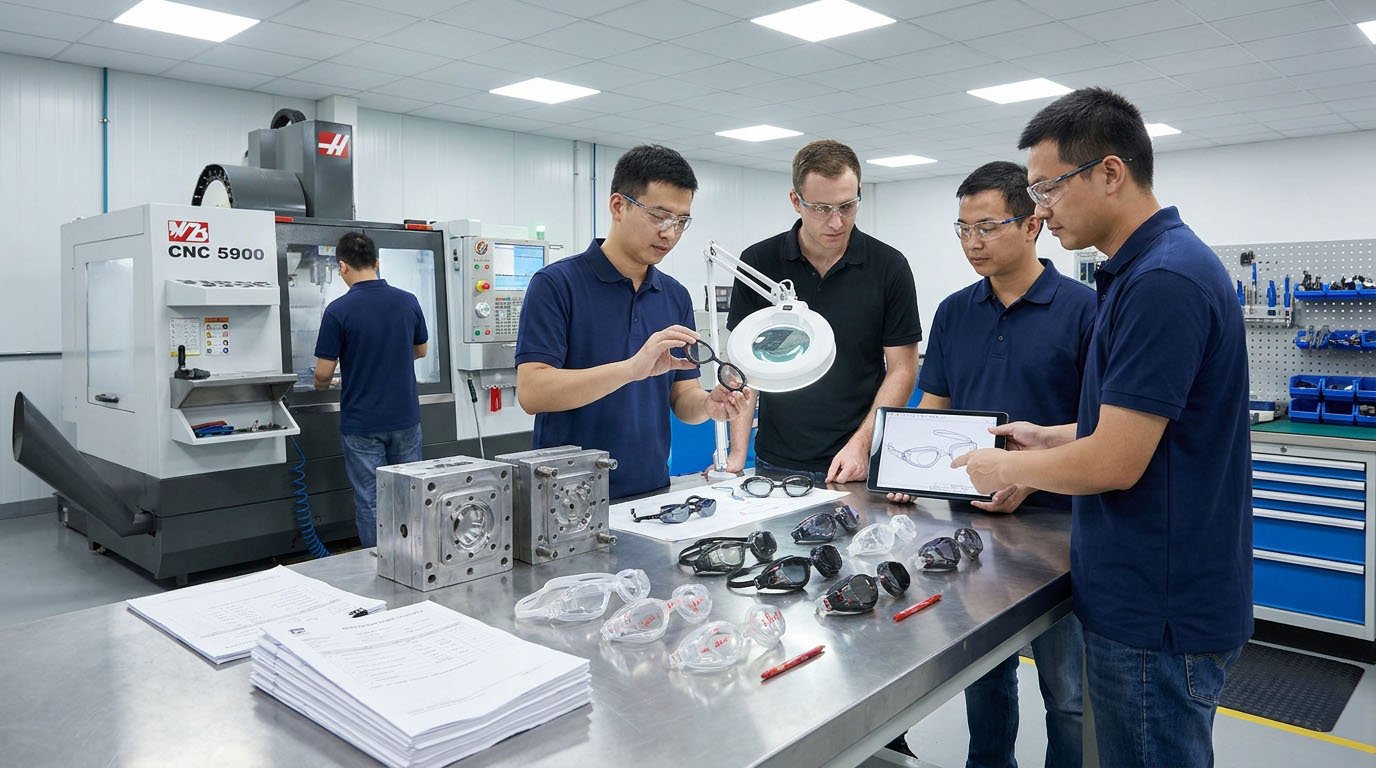 Swimming Goggle Mold Trial and Engineering Modification Swimming goggle mold trial samples engineering correction and modification records