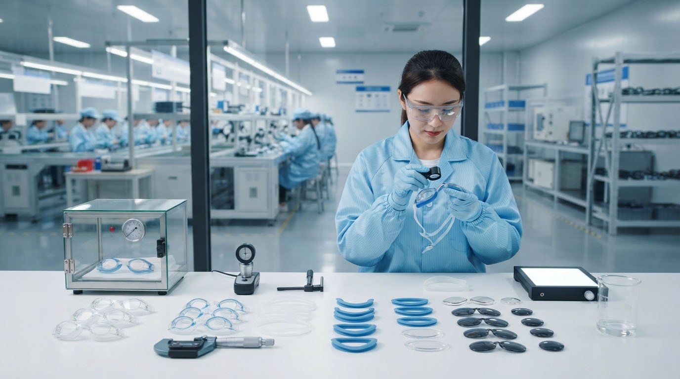 swimming goggles anti fog durability leak testing and optical quality inspection