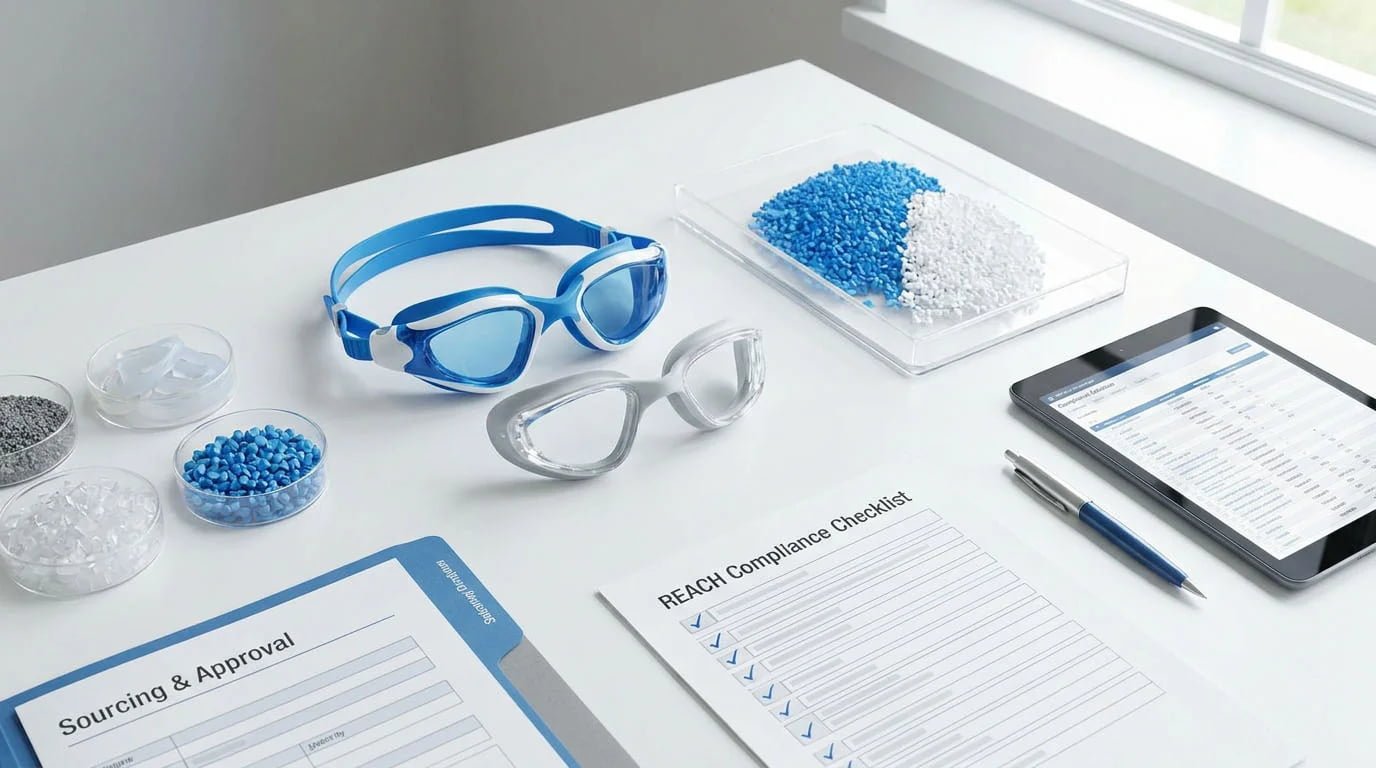 REACH compliance workflow for custom swimming goggles from material review to shipment
