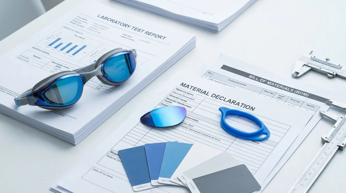 Swimming goggles REACH laboratory reports and supplier material documentation