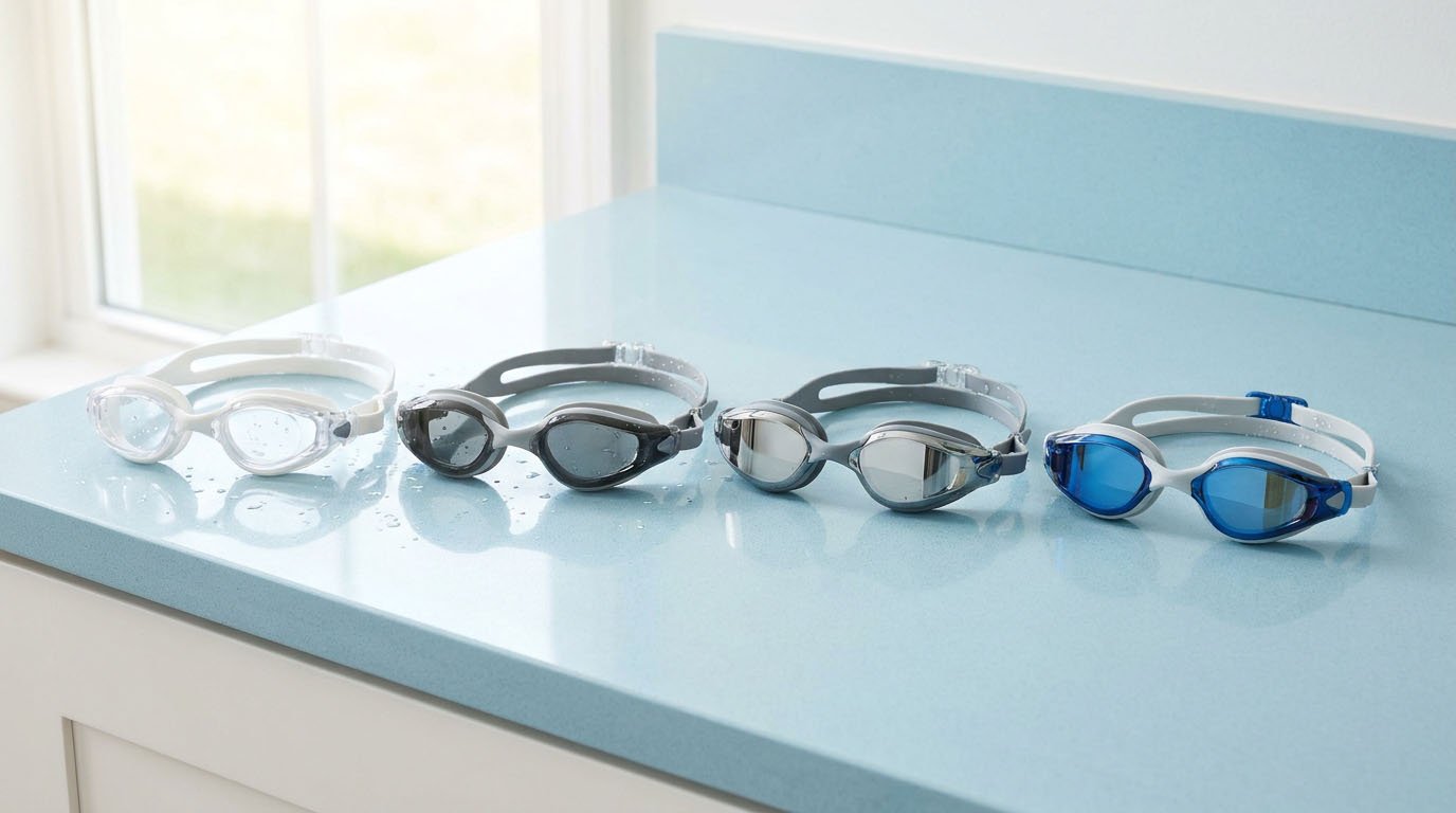 Comparison of clear tinted mirrored and polarized swimming goggle lenses