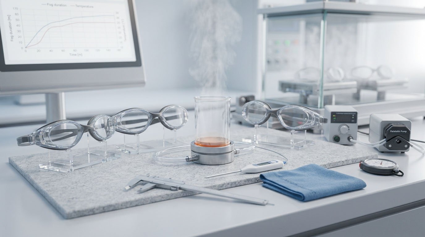 controlled anti-fog testing conditions for swimming goggles